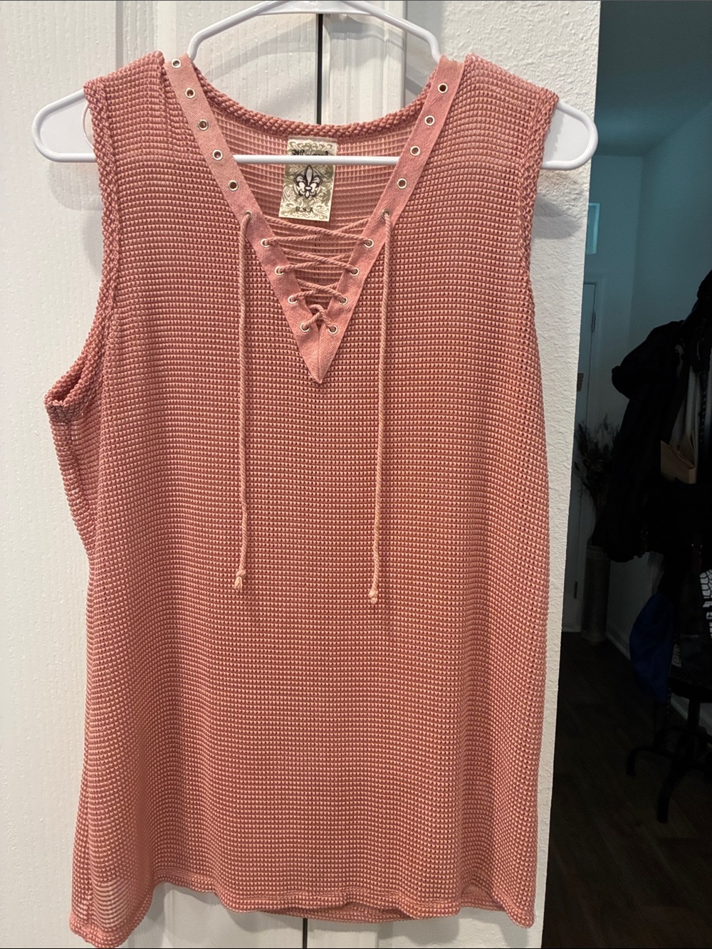 Vocal Lace-Up Knit Tank in Dusty Rose Pink